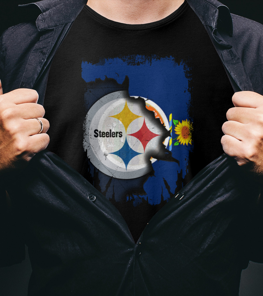 Steelers Logo With Kansas State Flag And Sunflower T-Shirt