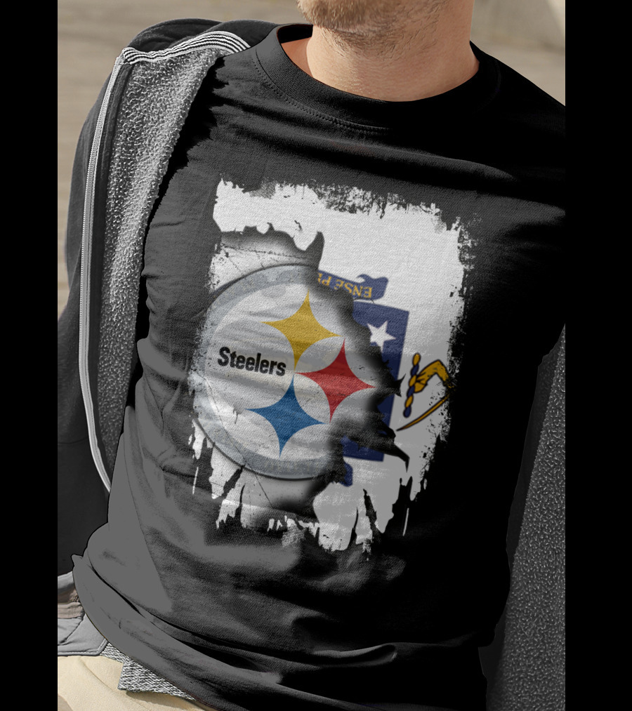 Together Massachusetts With Steelers Emblem On State Flag Background T-Shirt