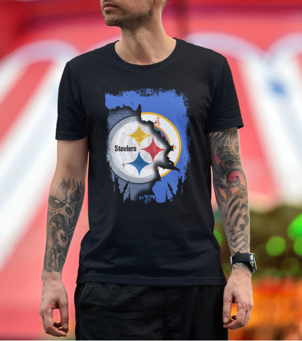 Premium T-Shirt: Steelers and Minnesota United Iconic Symbol Fusion T-Shirt Steelers and Minnesota United Iconic Symbol Fusion T-Shirt