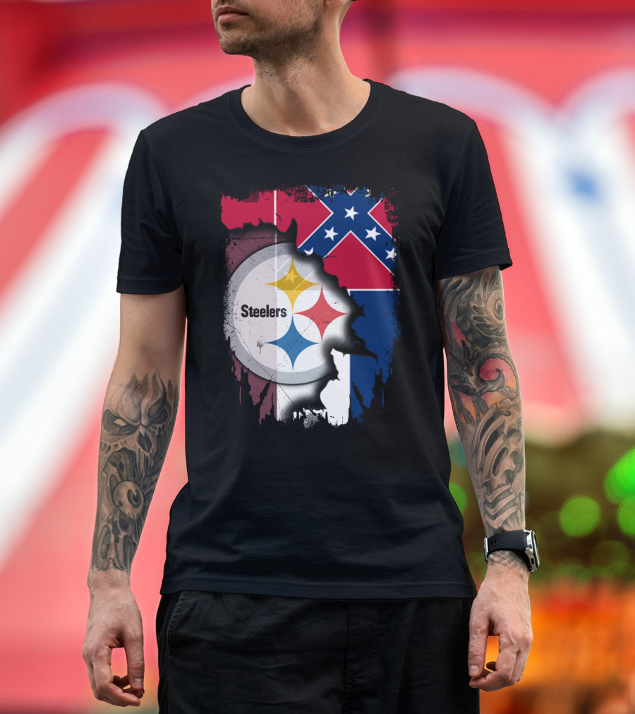 Together Mississippi With Steelers Logo and Confederate Flag T-Shirt