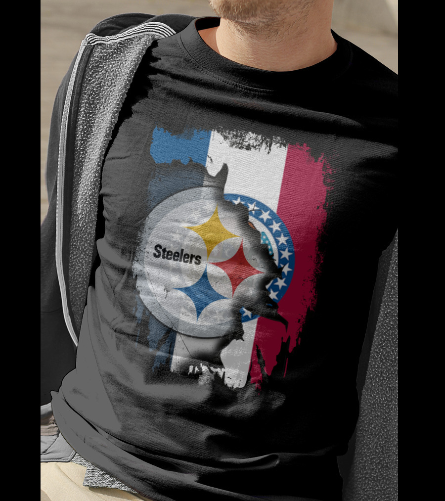 Steelers Emblem On Missouri Flag Background T-Shirt