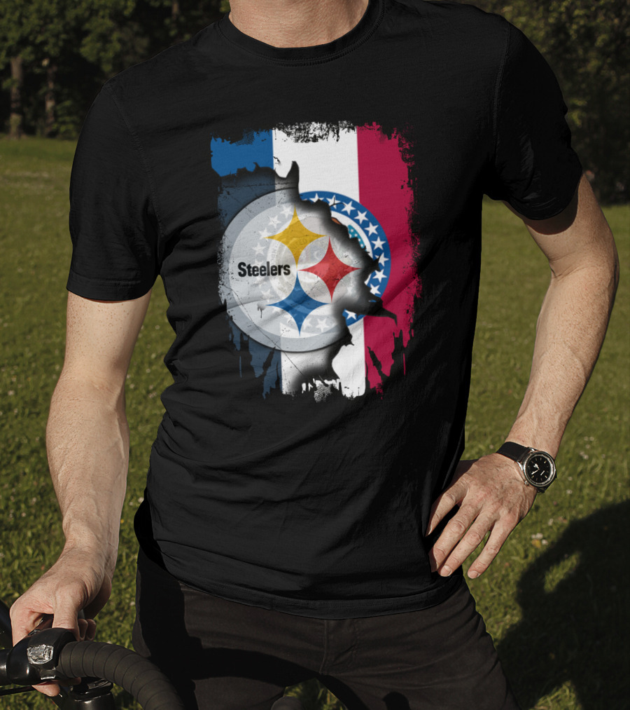 Steelers Emblem On Missouri Flag Background T-Shirt