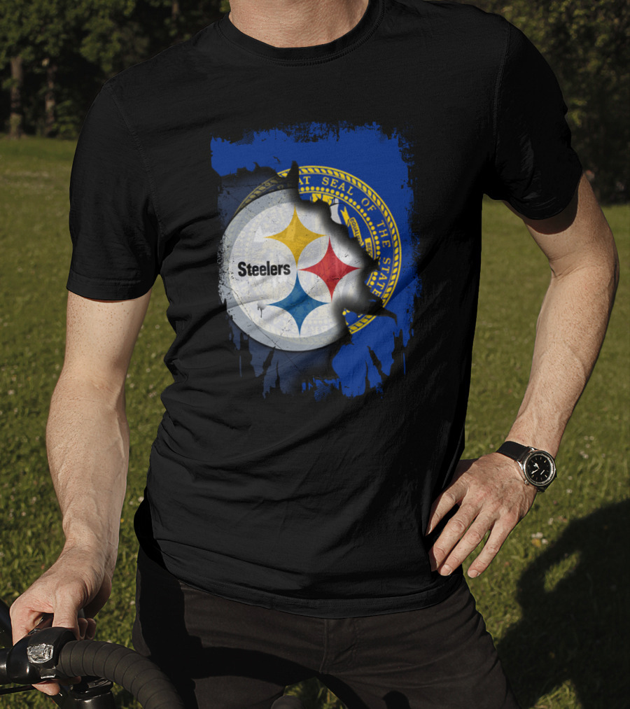 Nebraska State Seal With Steelers Logo Integration T-Shirt