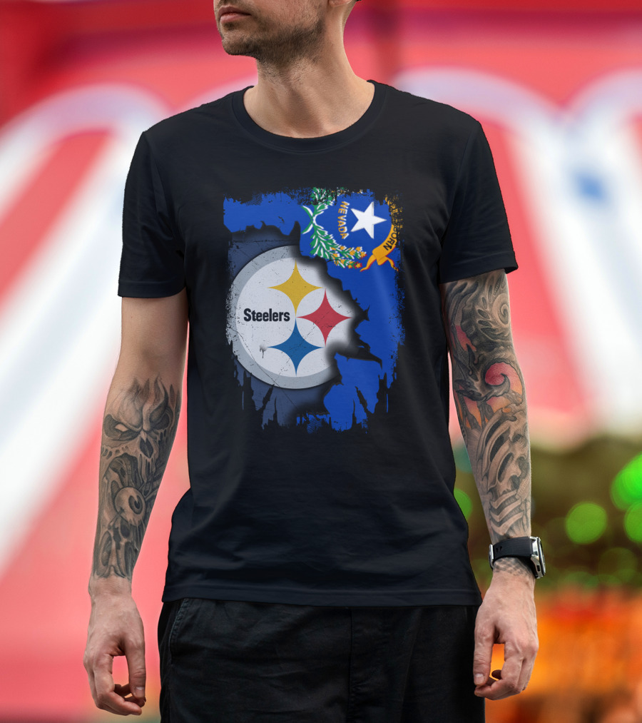 Nevada Steelers Fan Collaboration with State Flag Elements T-Shirt