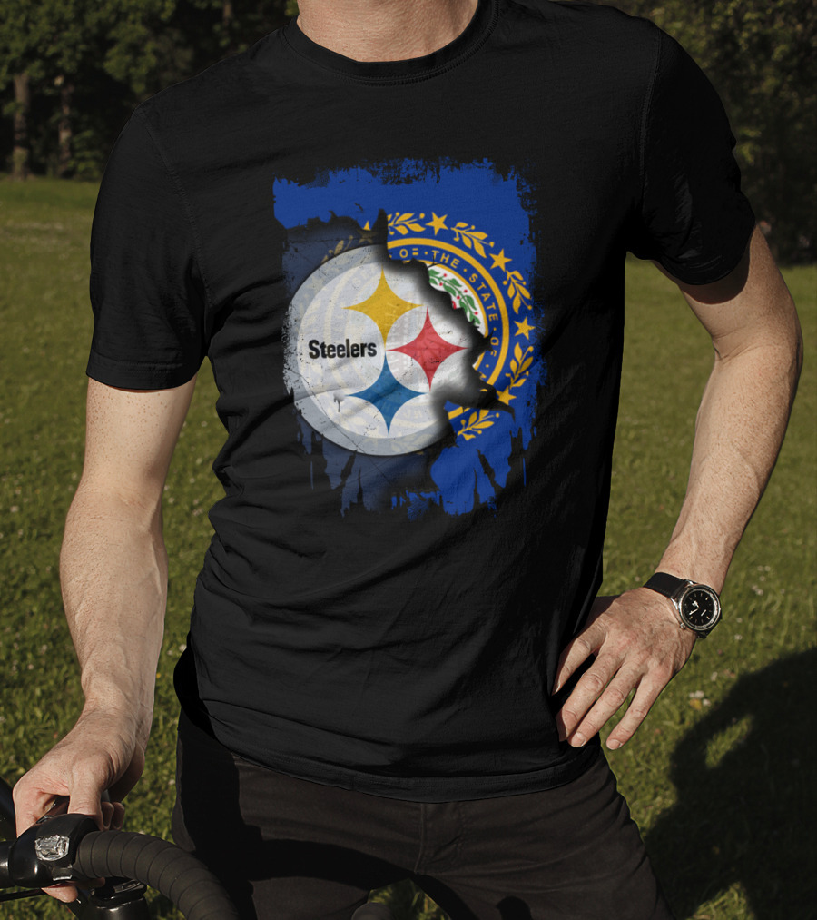 New Hampshire And Pittsburgh Steelers Emblem Fusion T-Shirt