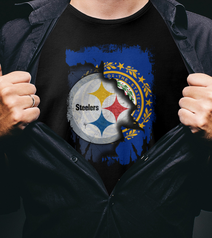 New Hampshire And Pittsburgh Steelers Emblem Fusion T-Shirt