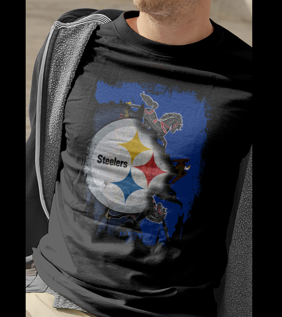 Steelers Together Pennsylvania With Horses And Eagle On Grunge Blue Background T-Shirt
