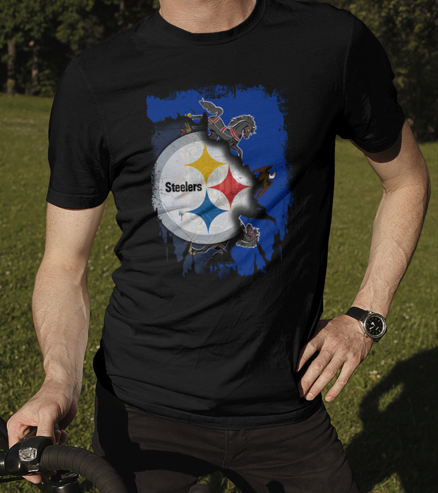 Steelers Together Pennsylvania With Horses And Eagle On Grunge Blue Background T-Shirt