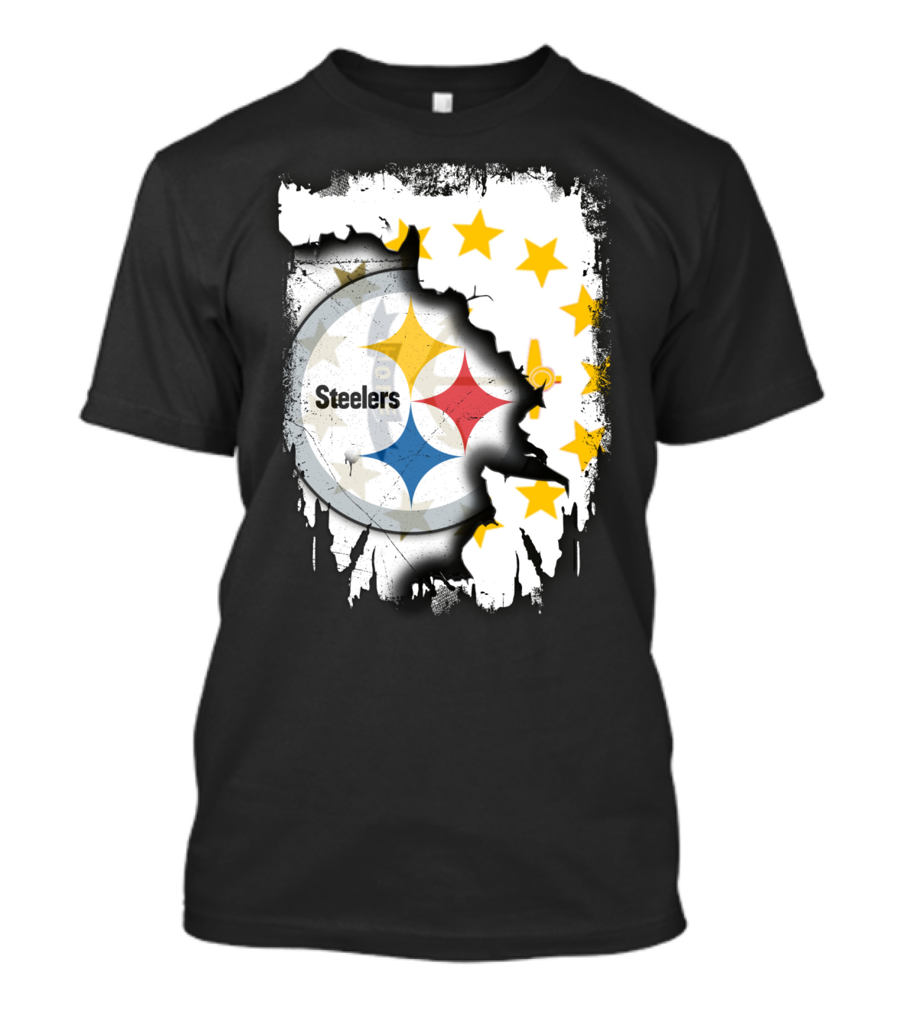 Steelers Logo With Rhode Island Stars And Torn Effect T-Shirt