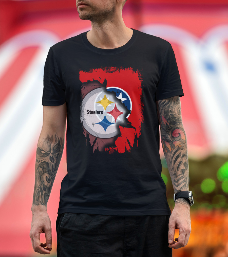 Tennessee and Steelers Fusion with Flag T-Shirt