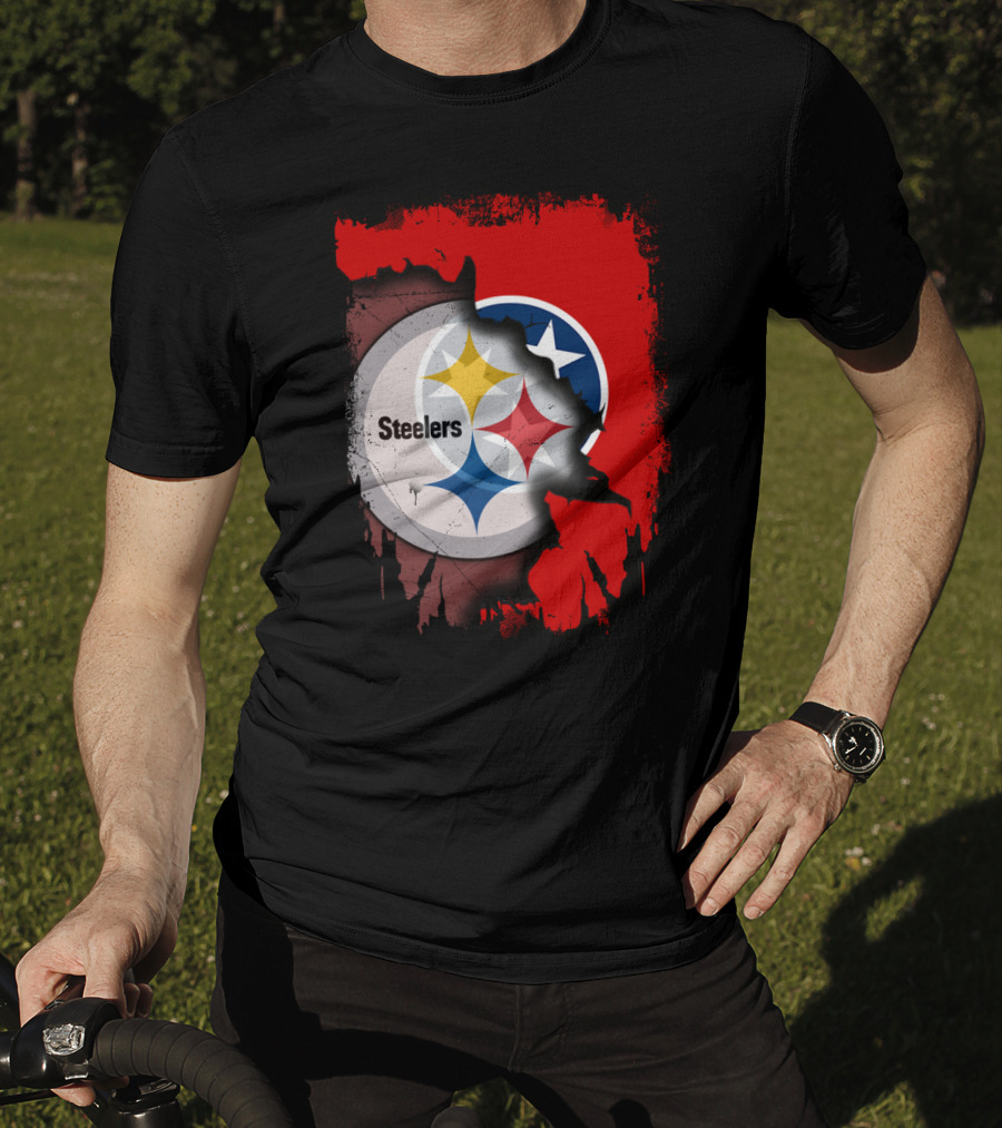 Tennessee And Steelers Fusion With Flag T-Shirt