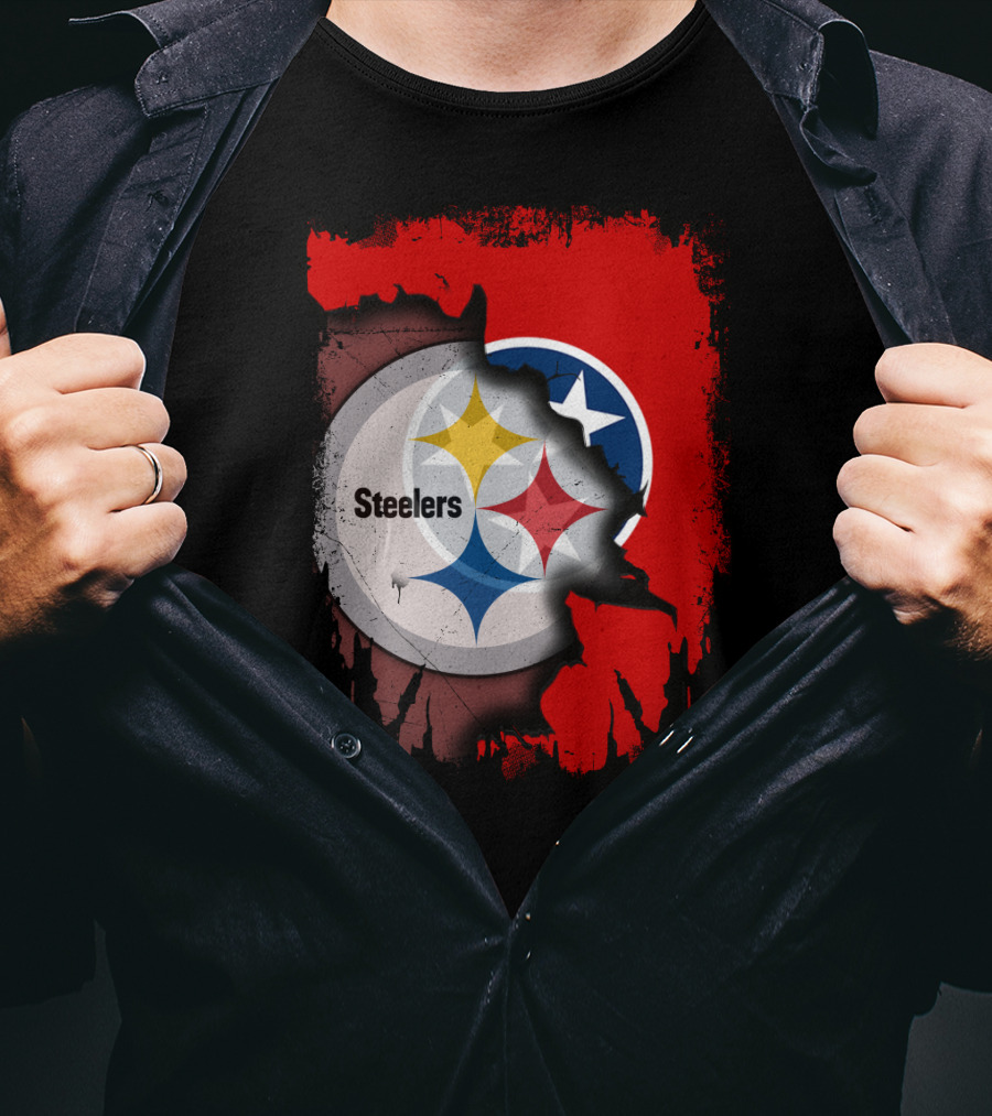 Tennessee And Steelers Fusion With Flag T-Shirt