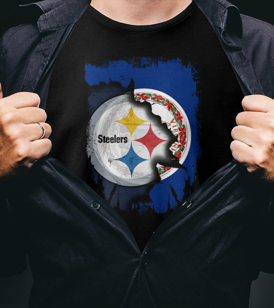 Virginia State Flag With Pittsburgh Steelers Logo Fusion T-Shirt
