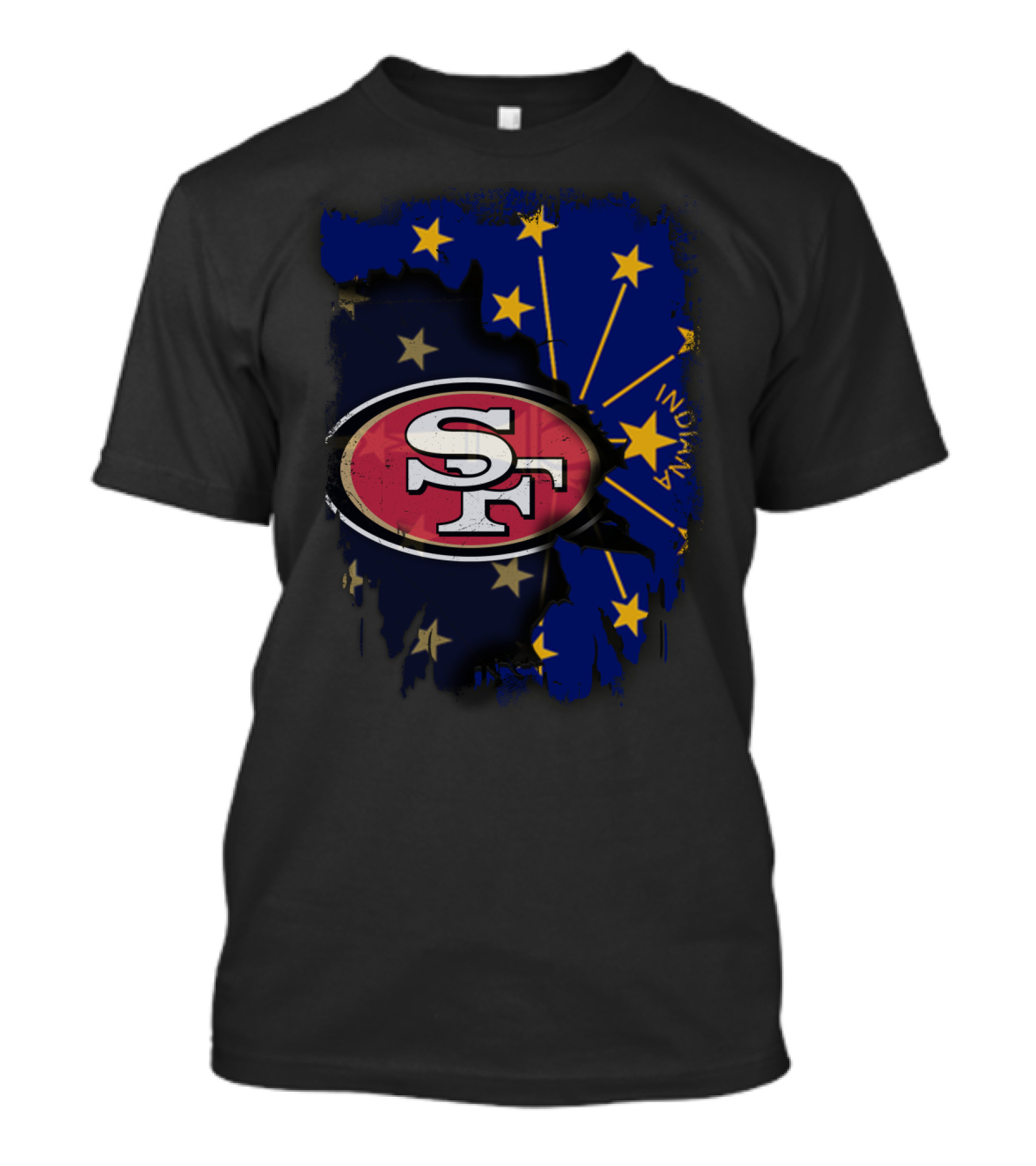 Indiana And San Francisco 49ers United With Indiana Flag Stars T-Shirt