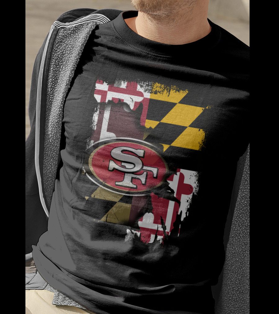 Maryland Flag With San Francisco 49ers Logo Together T-Shirt