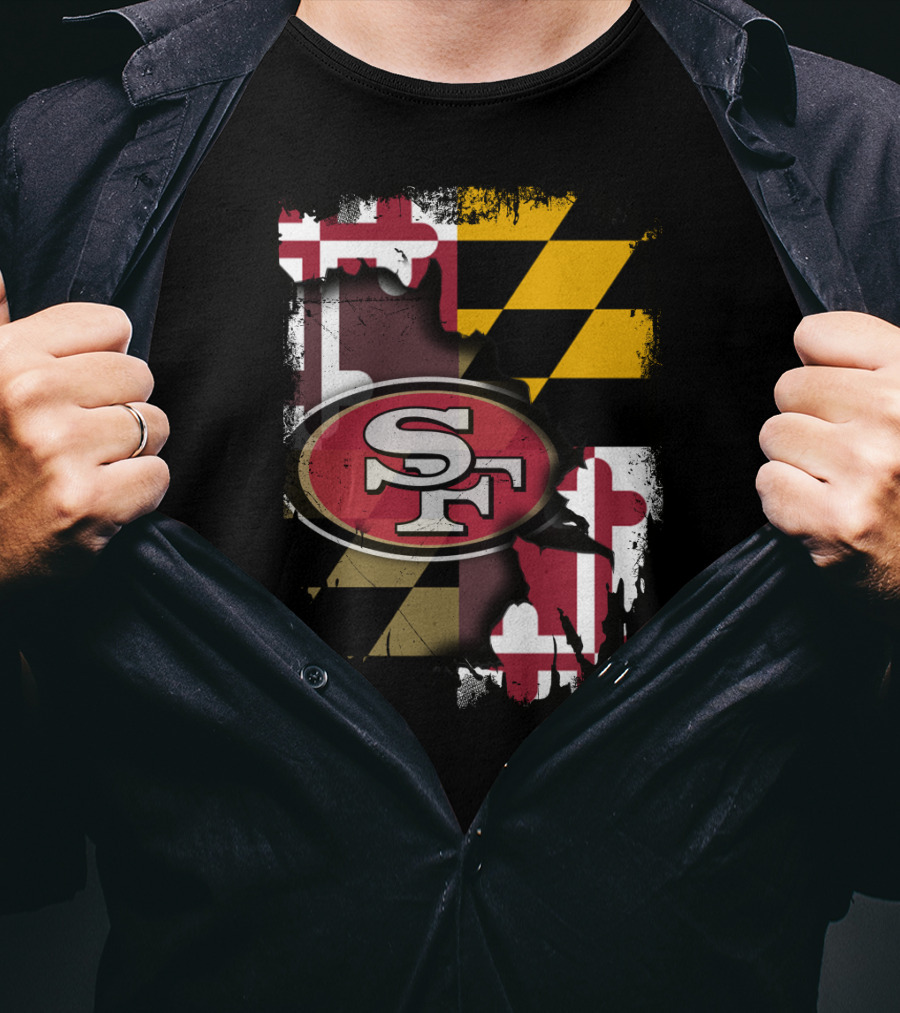 Maryland Flag With San Francisco 49ers Logo Together T-Shirt