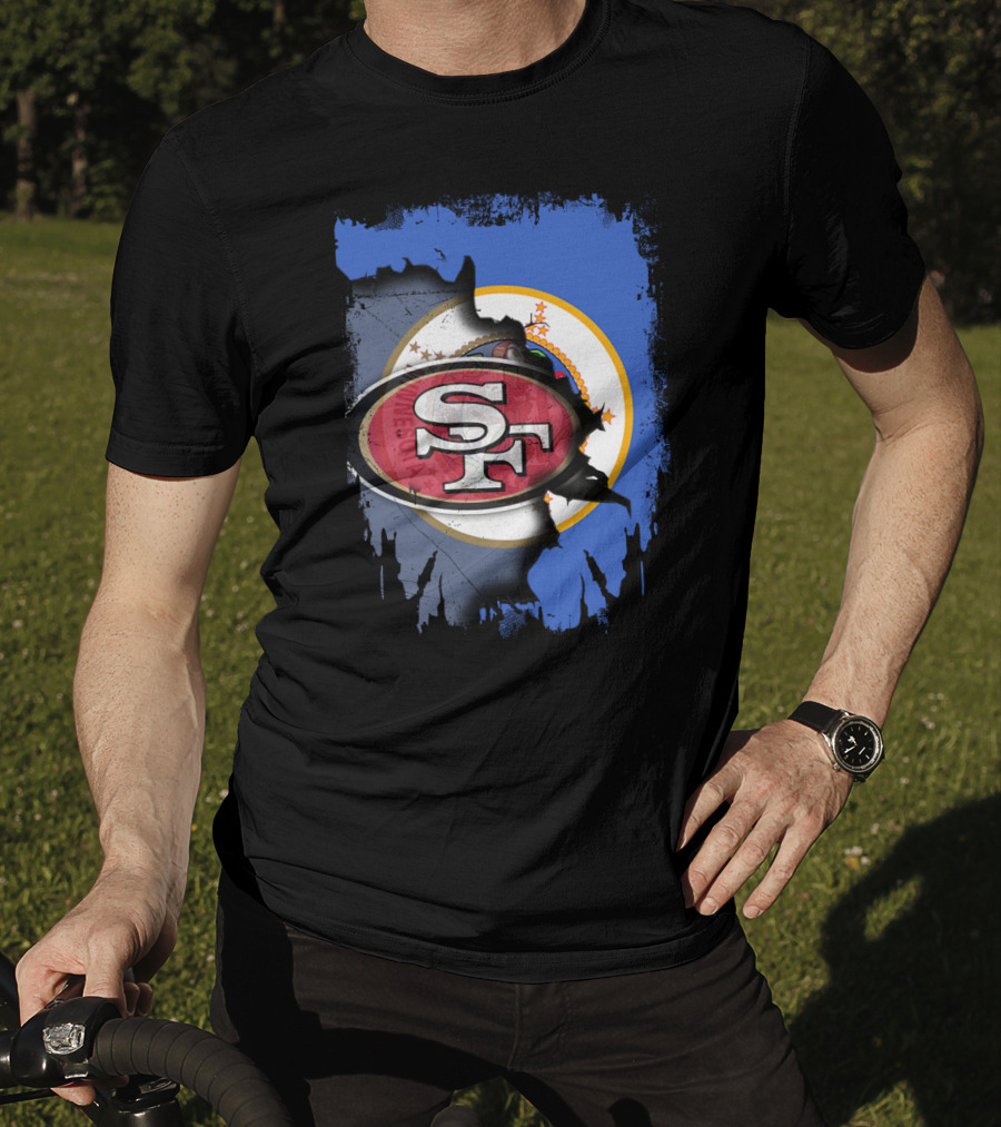Minnesota State Flag With San Francisco 49ers Logo Overlay T-Shirt