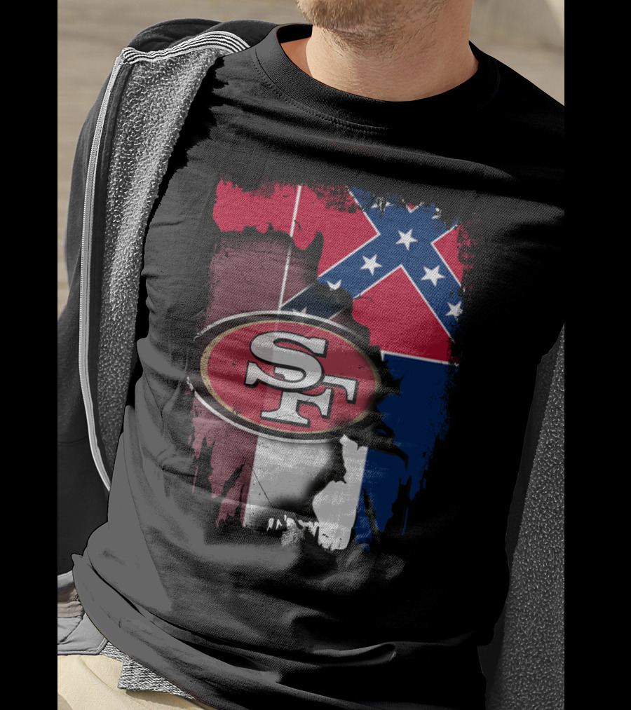 San Francisco 49ers Logo With Mississippi Flag Background T-Shirt