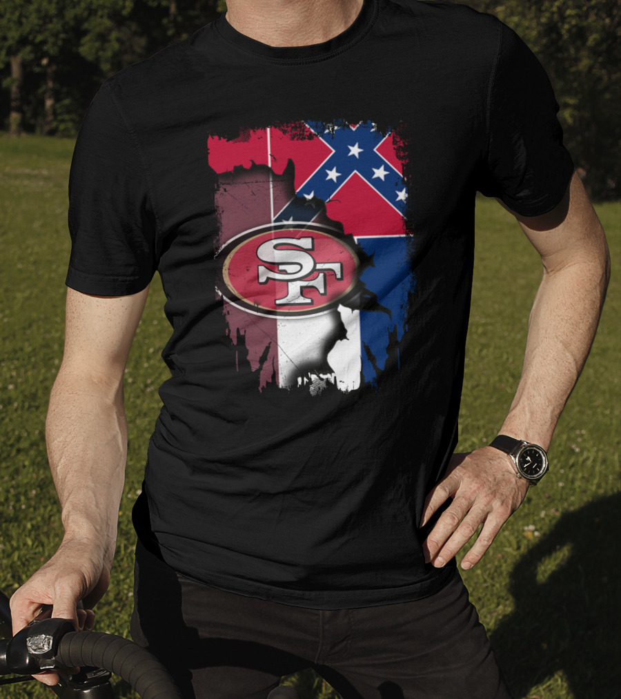 San Francisco 49ers Logo With Mississippi Flag Background T-Shirt