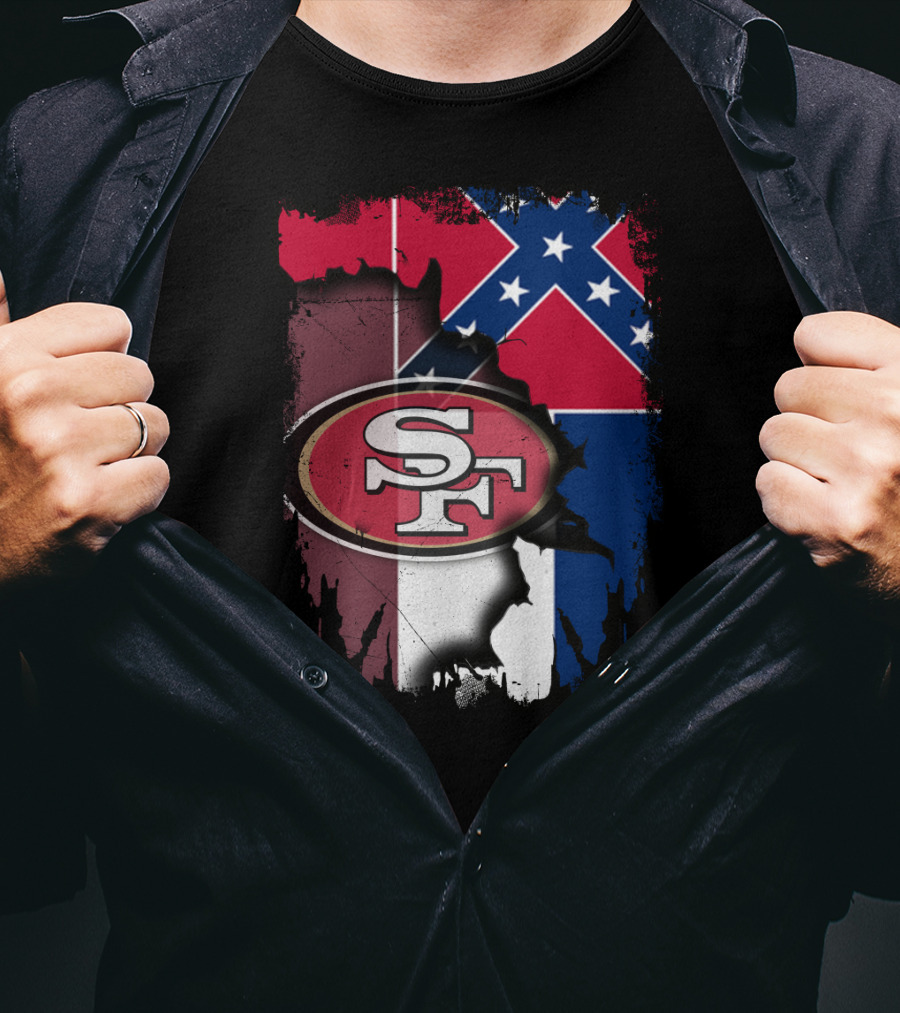 San Francisco 49ers Logo With Mississippi Flag Background T-Shirt