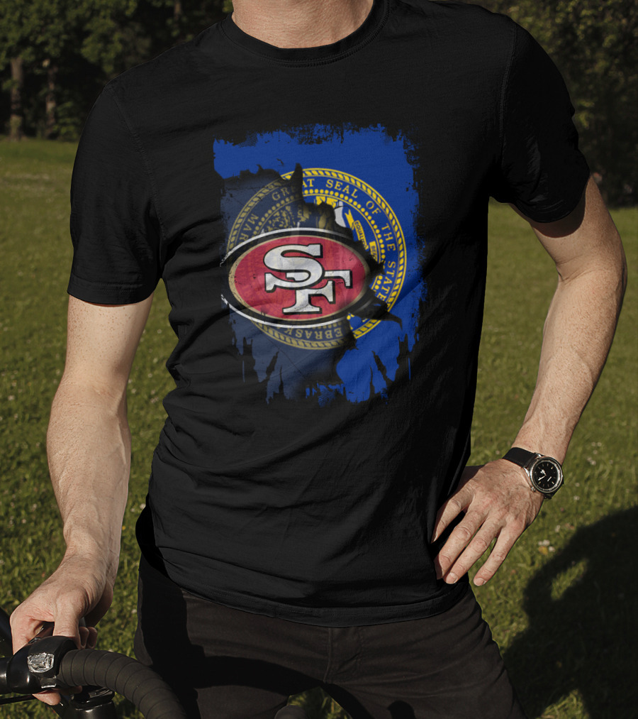 Nebraska Seal With San Francisco 49ers Logo Fusion T-Shirt