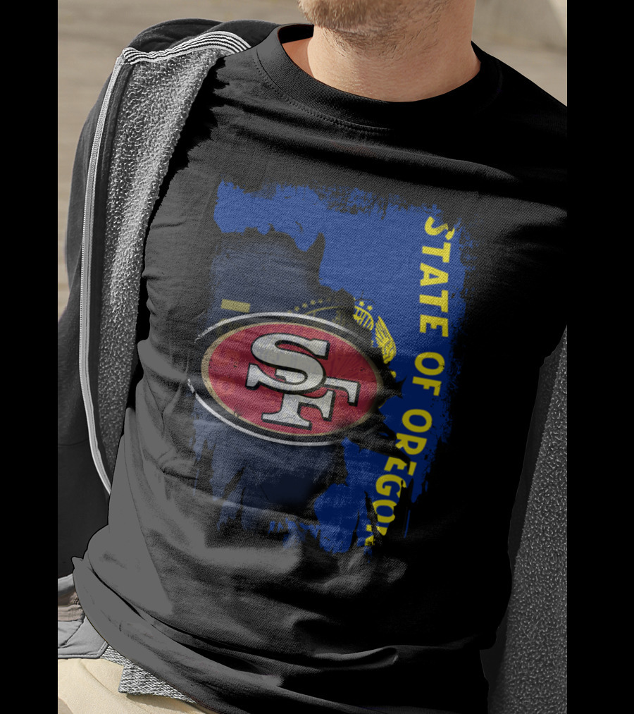 State Of Oregon With 49ers SF Logo Overlay T-Shirt
