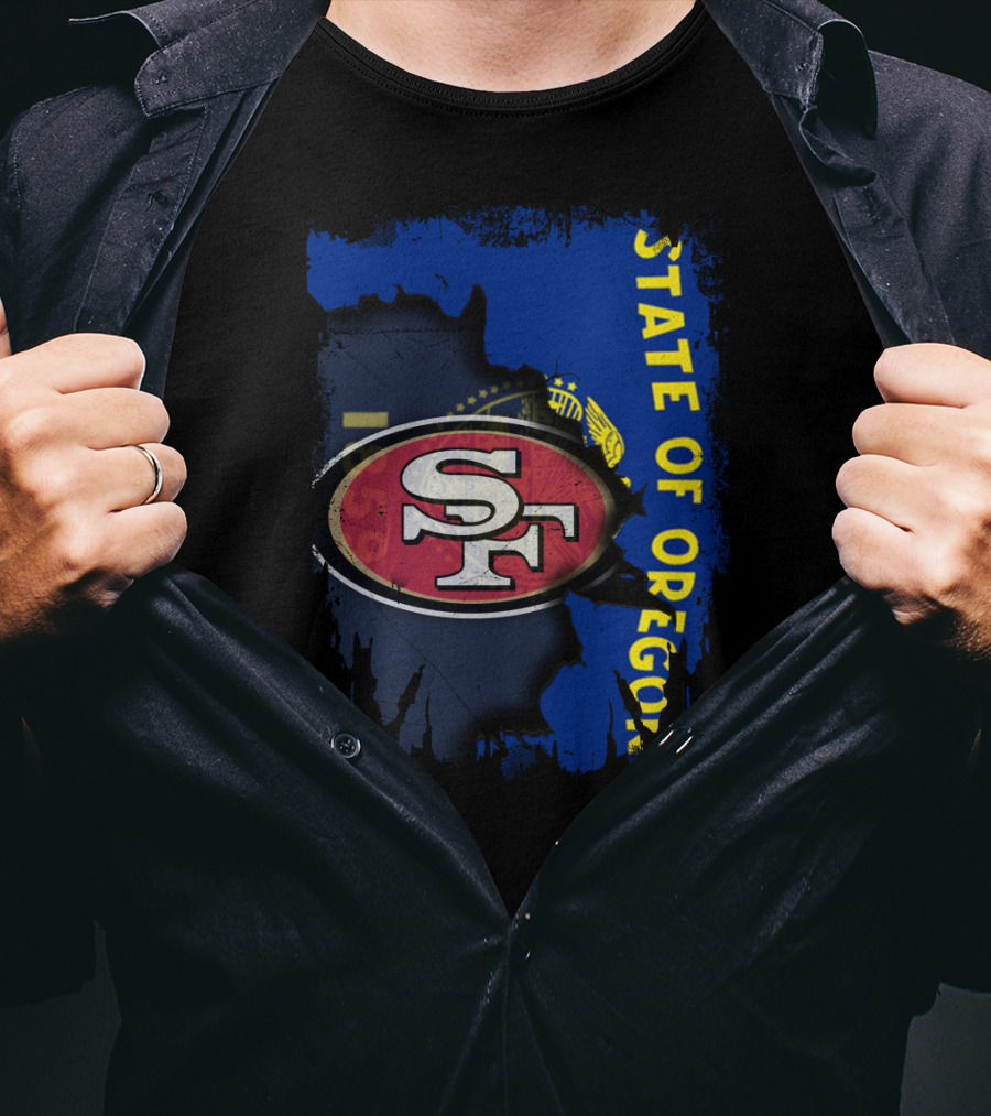 State Of Oregon With 49ers SF Logo Overlay T-Shirt