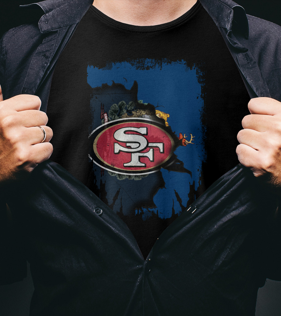 SF 49ers Emblem Overlaying Vermont T-Shirt