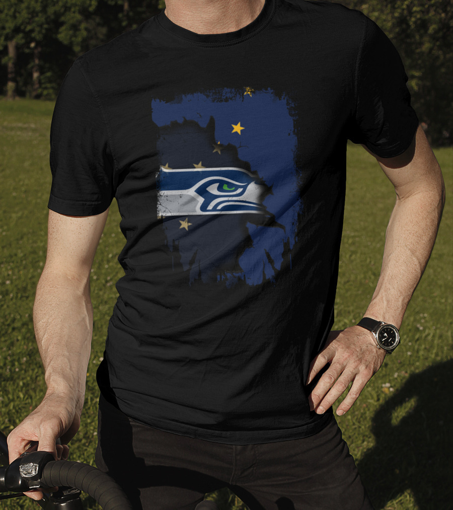 Alaska Map With Seattle Seahawks Logo And Stars T-Shirt