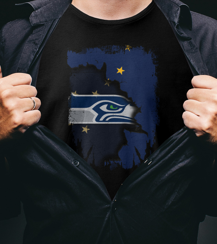 Alaska Map With Seattle Seahawks Logo And Stars T-Shirt