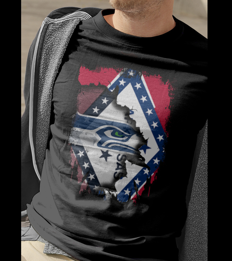 Arkansas Flag Distressed Overlay With Seahawks T-Shirt