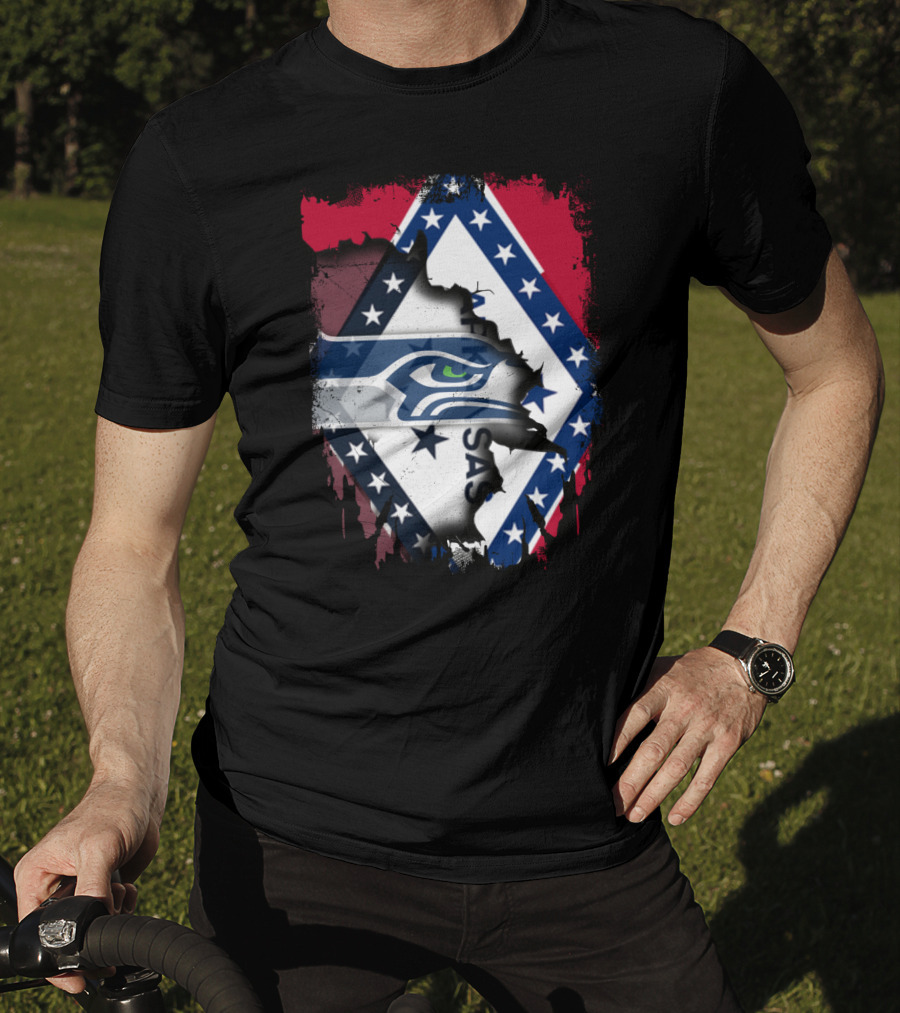 Arkansas Flag Distressed Overlay With Seahawks T-Shirt