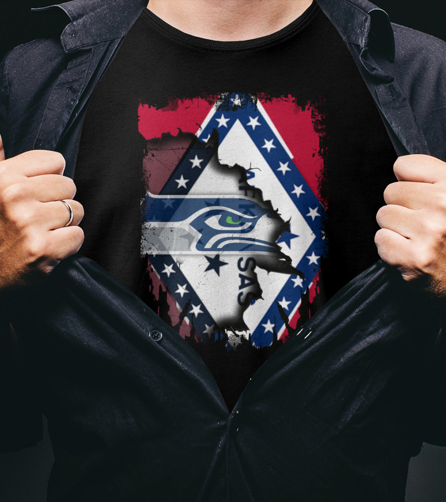 Arkansas Flag Distressed Overlay With Seahawks T-Shirt