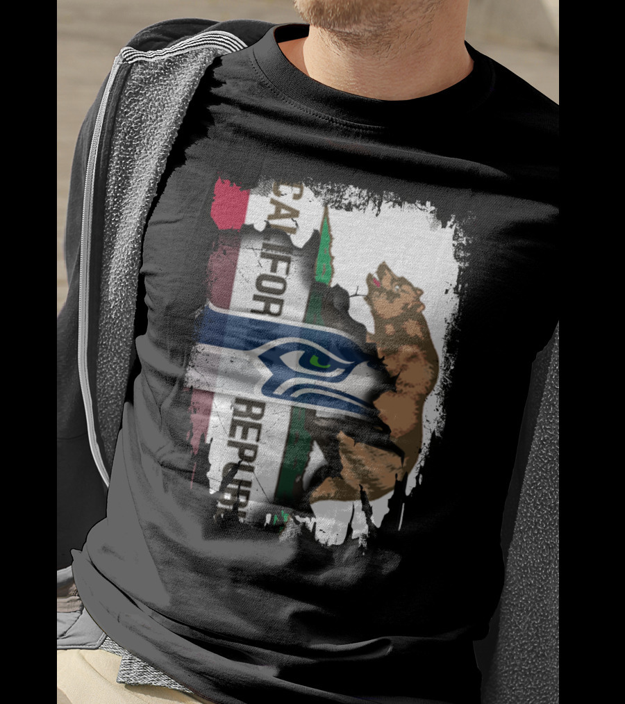 Together California Republic With Seahawks Logo Bear T-Shirt