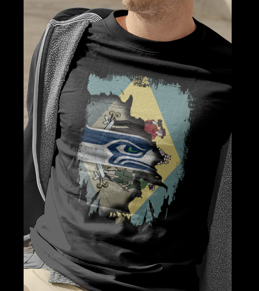 Delaware Flag With Seahawks Logo Fusion T-Shirt