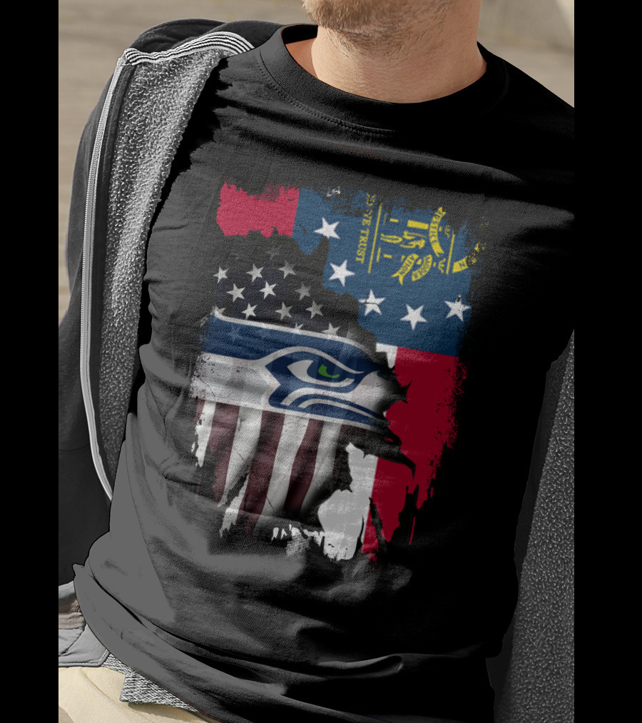 Georgia State Flag With Seahawks Logo And American Flag Elements T-Shirt