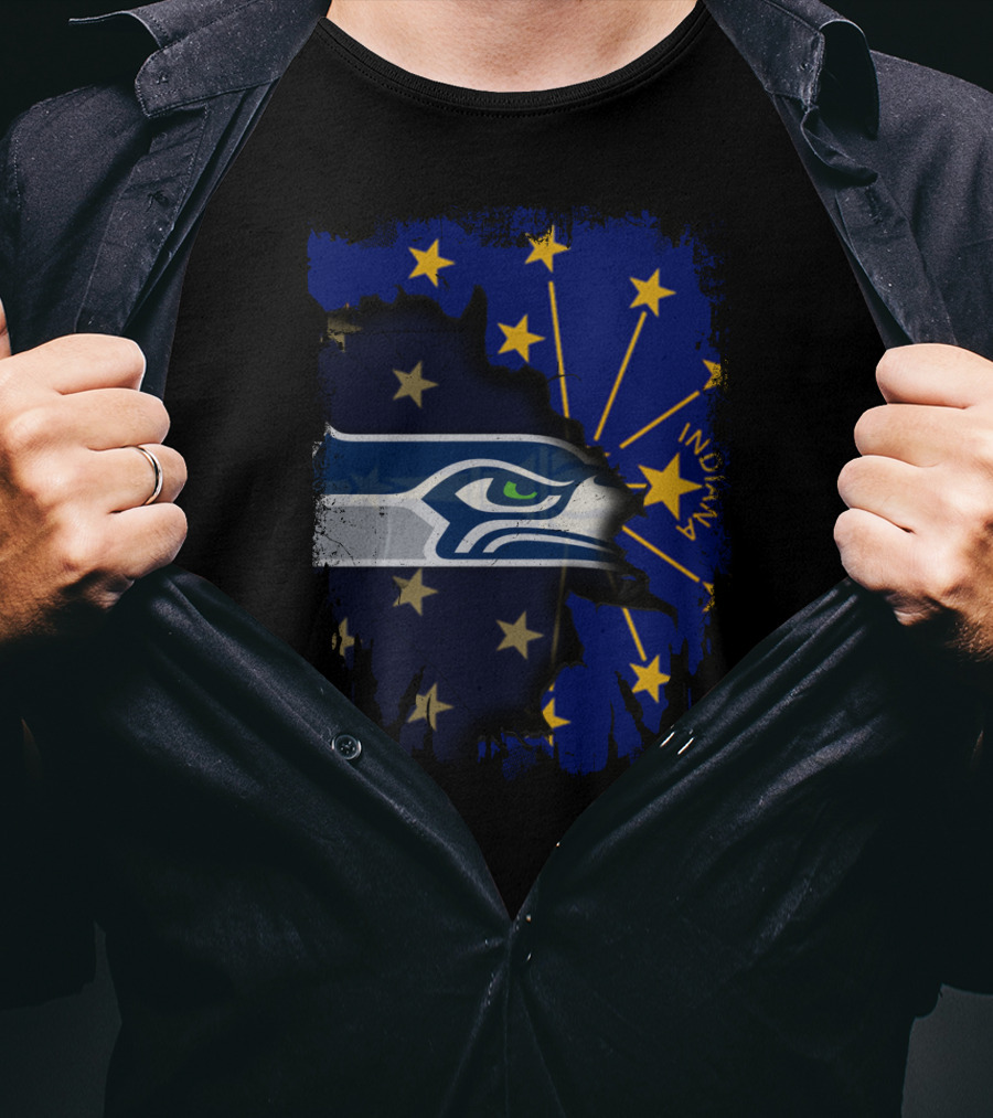 Seahawks Logo Blended With Indiana Flag Stars T-Shirt