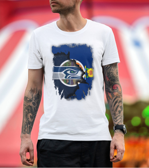 Premium T-Shirt: Kansas With Seahawks Heart and Sunflower Emblem T-Shirt Kansas With Seahawks Heart and Sunflower Emblem T-Shirt