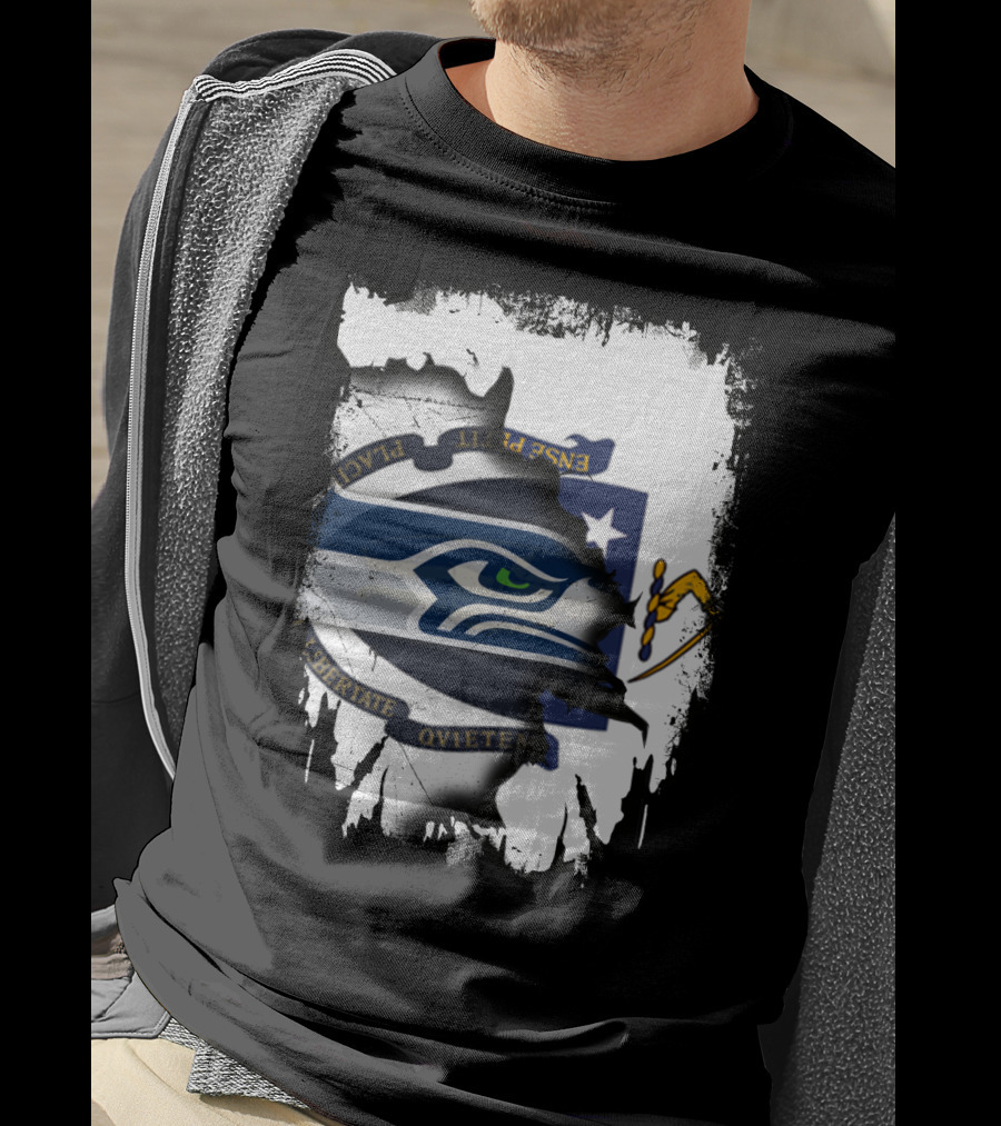 Massachusetts And Seahawks Ripped Blend T-Shirt