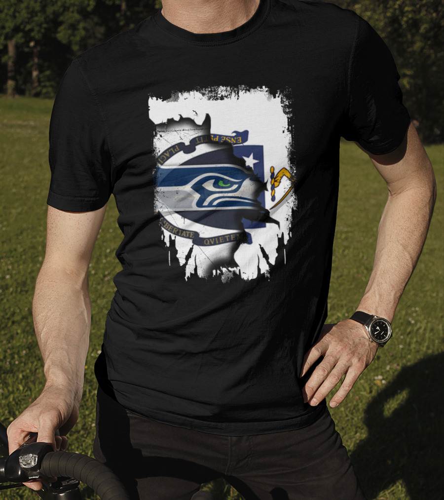 Massachusetts And Seahawks Ripped Blend T-Shirt