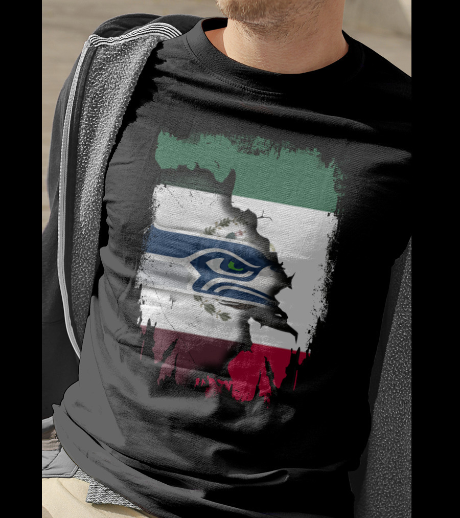 Mexico And Seahawks United With Flag And Logo Overlay T-Shirt