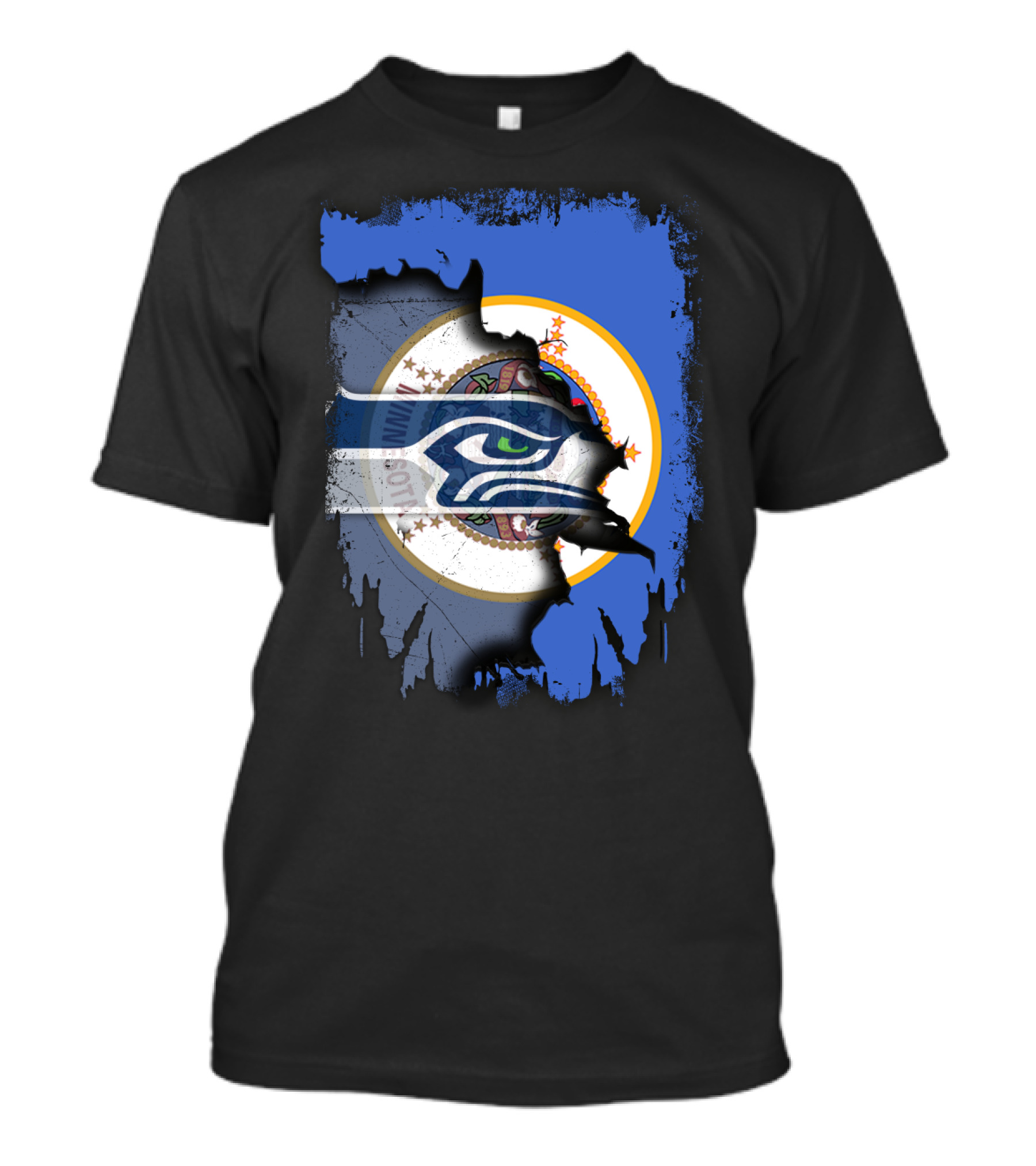 Minnesota Flag With Seahawks Logo Fusion T-Shirt