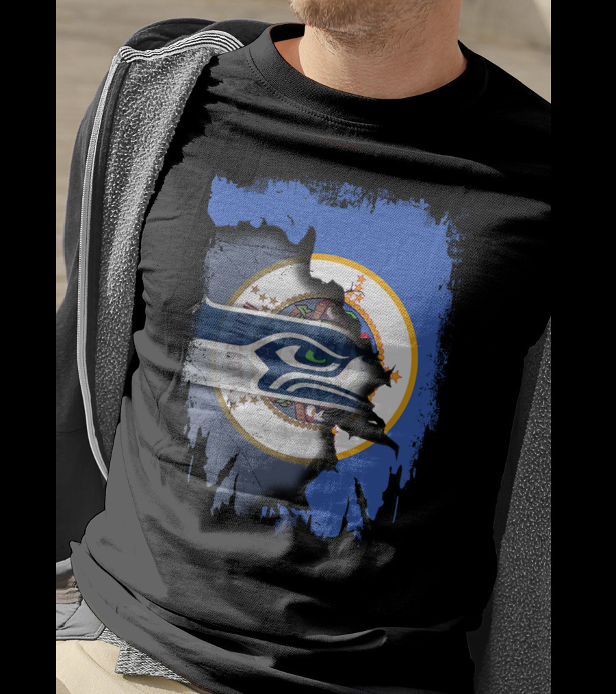 Minnesota Flag With Seahawks Logo Fusion T-Shirt