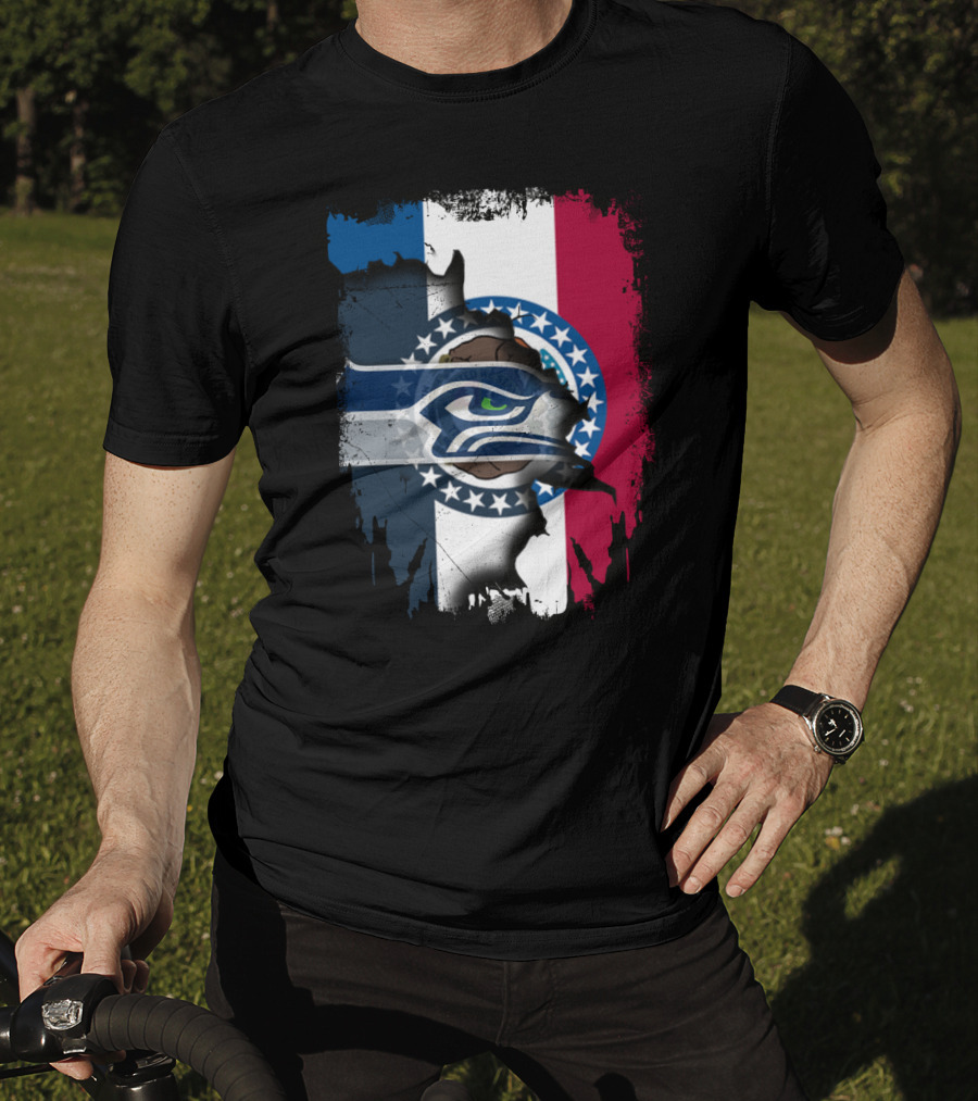 Missouri Flag With Seahawks Logo Fusion T-Shirt
