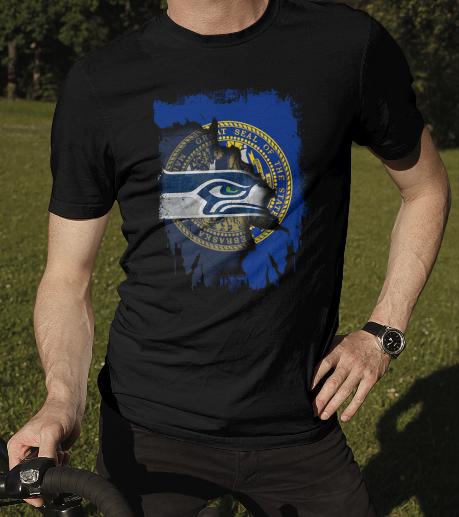 Nebraska State Seal Blended With Seahawks T-Shirt