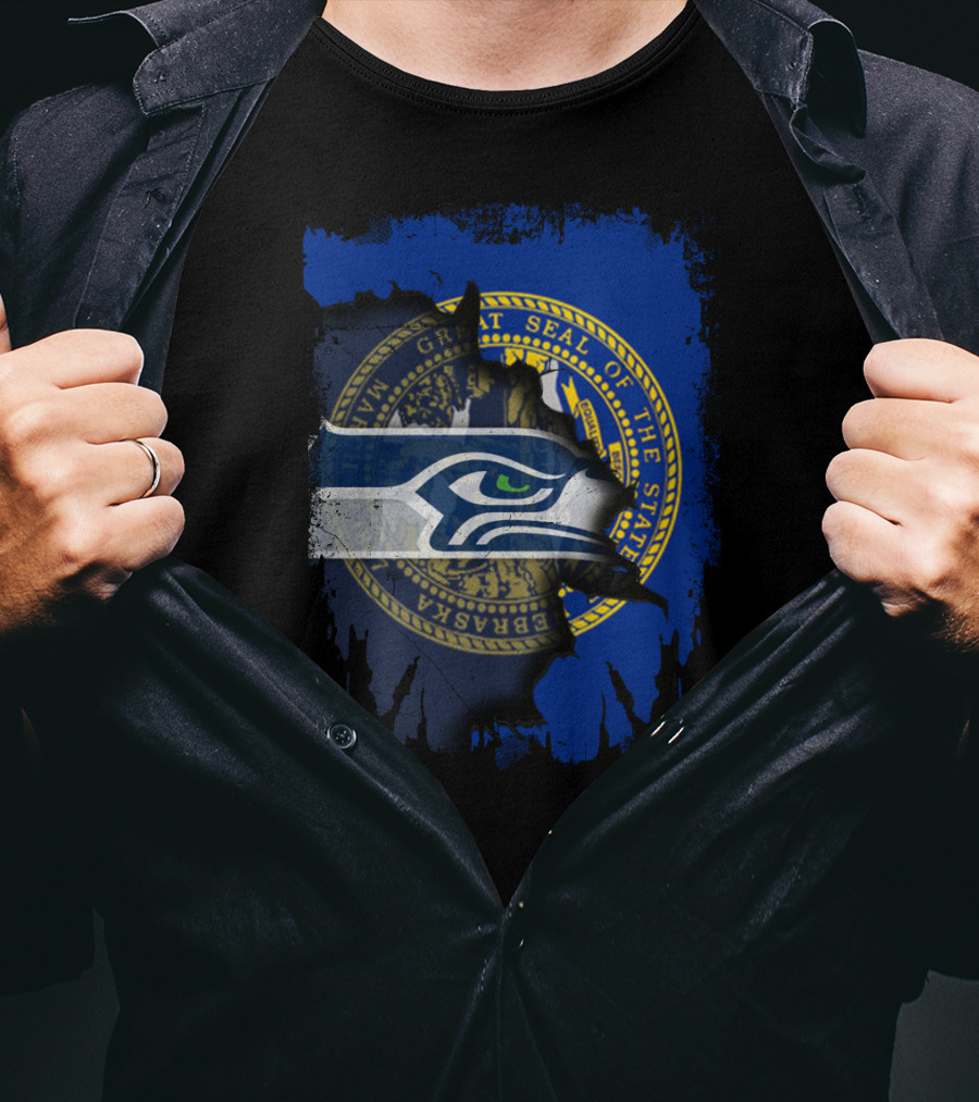 Nebraska State Seal Blended With Seahawks T-Shirt