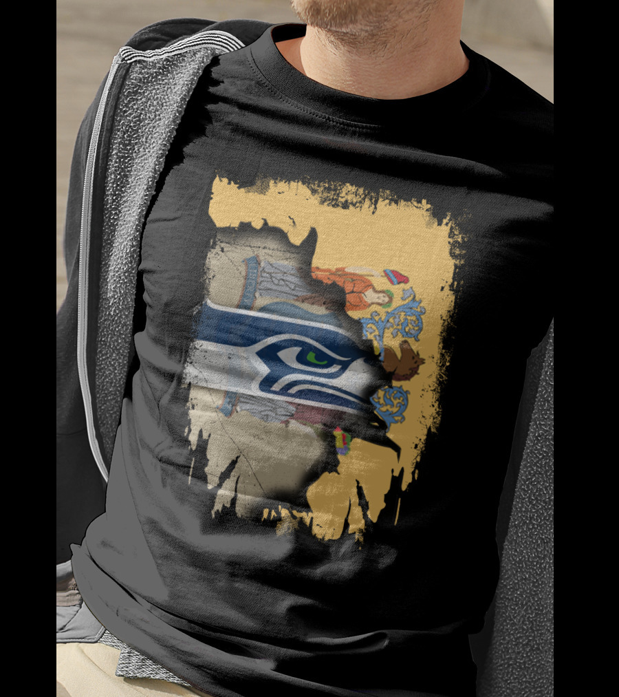 New Jersey State Crest Blending With Seahawks T-Shirt