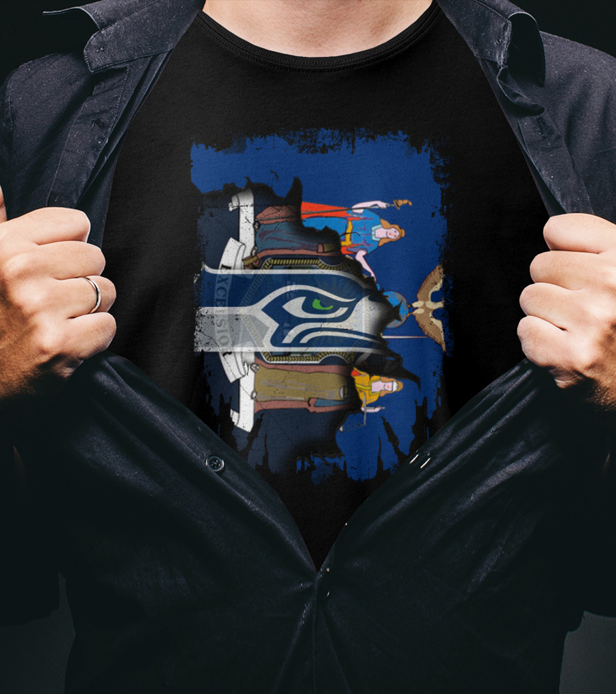 New York State Flag Merged With Seattle Seahawks T-Shirt