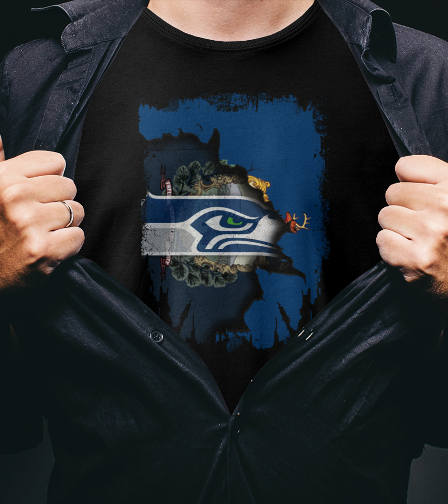 Seahawks Logo With Vermont State Emblem Integration T-Shirt