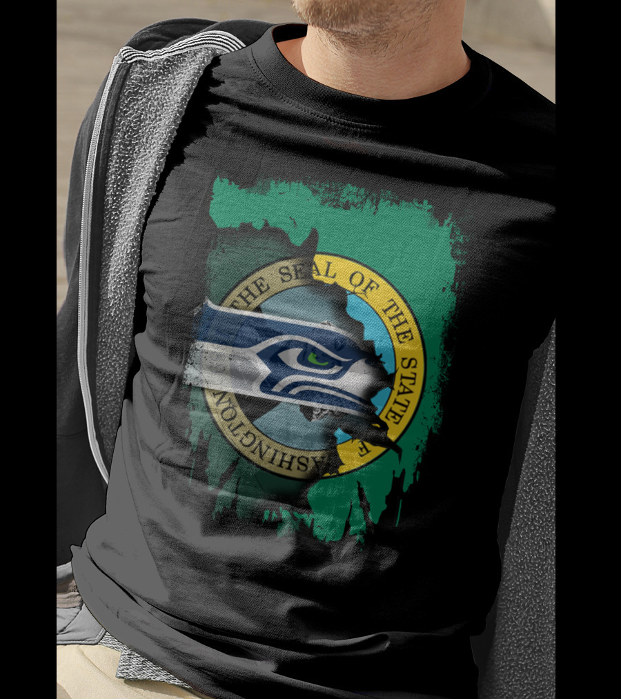The Seal Of The State Of Washington With Seattle Seahawks T-Shirt
